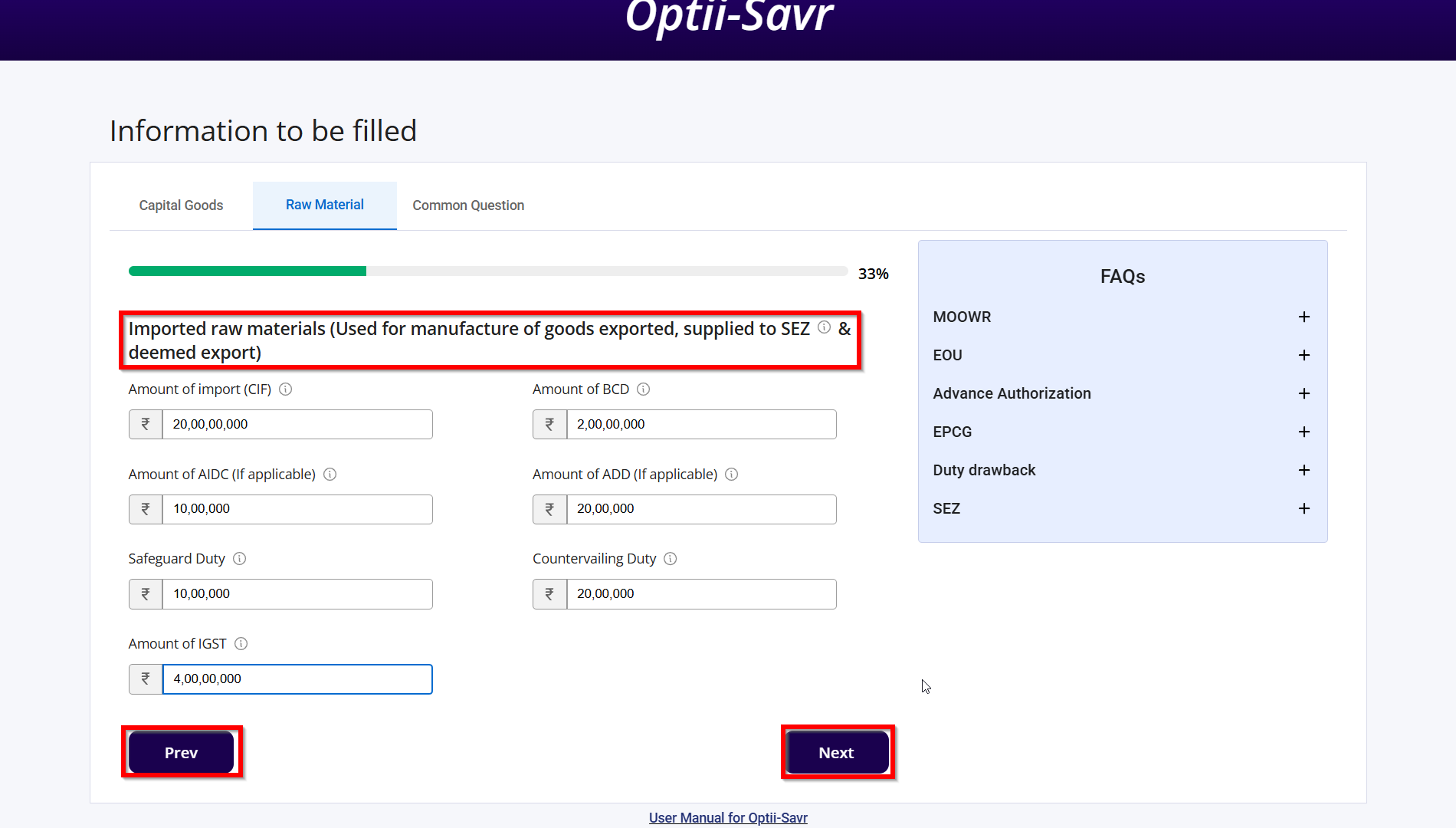 Imported Raw Materials for Export Input